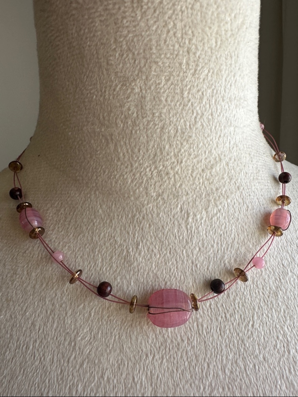 Rose Pink Glass Bead Necklace